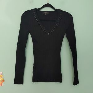 Xoxo 90s Fitted Ribbed Black Sweater with Black Stones on Neckline size Medium